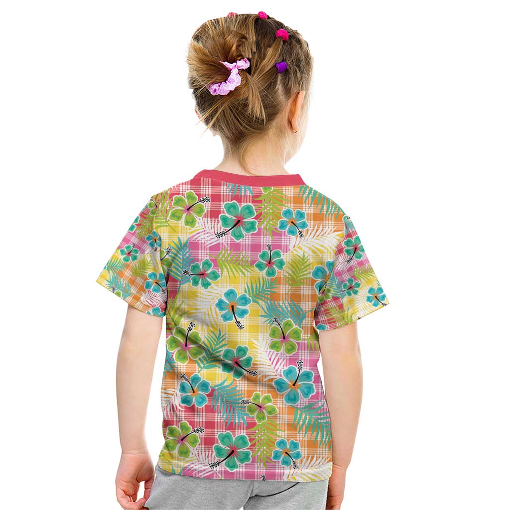 Hawaiian Palaka Kid T Shirt Hibiscus Palm Leaf Pattern - Polynesian Pride