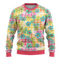 Hawaiian Palaka Ugly Christmas Sweater Hibiscus Palm Leaf Pattern - Polynesian Pride