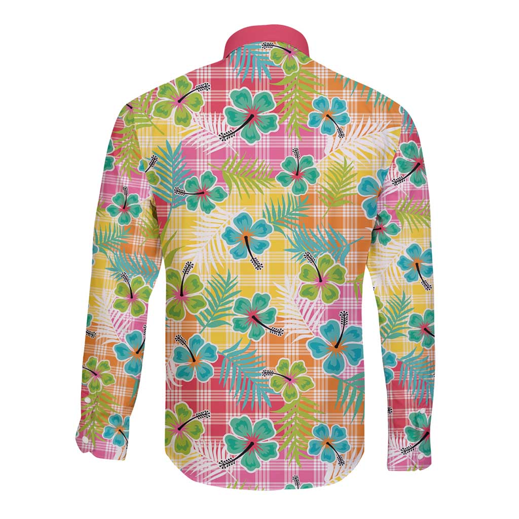 Hawaiian Palaka Long Sleeve Button Shirt Hibiscus Palm Leaf Pattern - Polynesian Pride