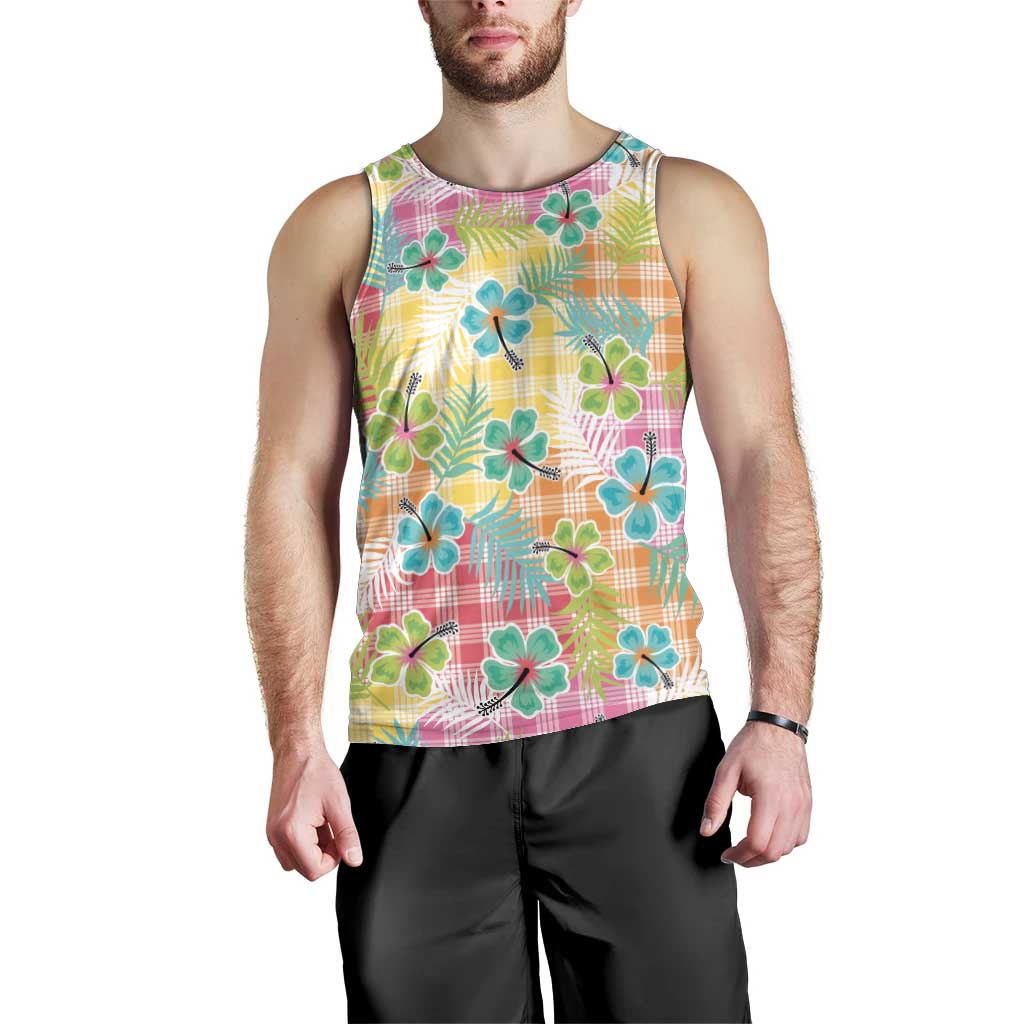 Hawaiian Palaka Men Tank Top Hibiscus Palm Leaf Pattern - Polynesian Pride