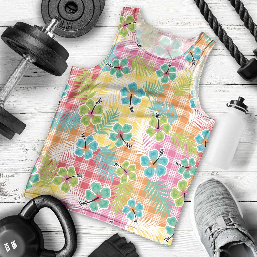 Hawaiian Palaka Men Tank Top Hibiscus Palm Leaf Pattern - Polynesian Pride