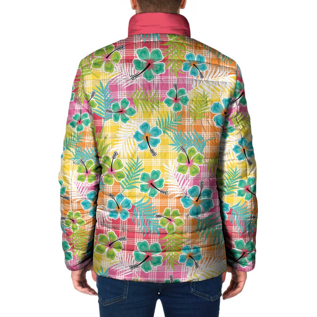 Hawaiian Palaka Padded Jacket Hibiscus Palm Leaf Pattern - Polynesian Pride