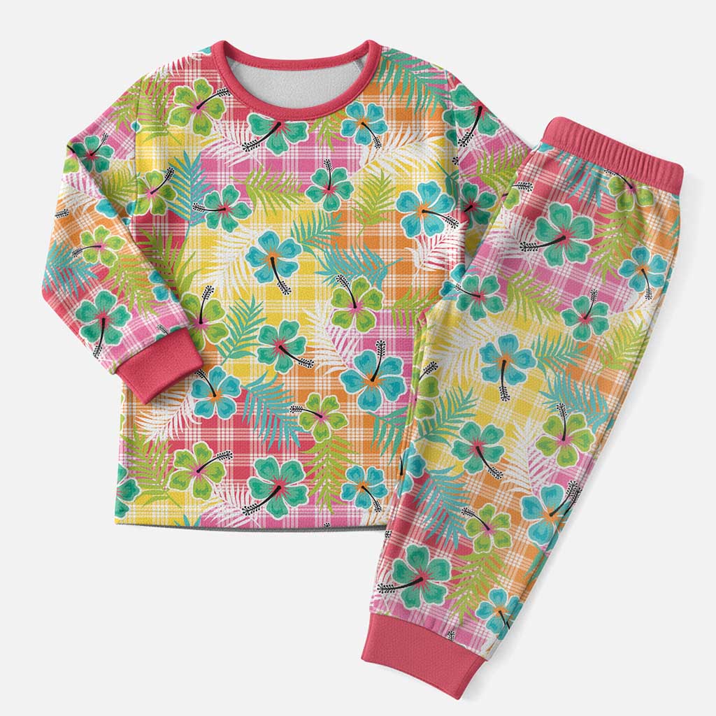 Hawaiian Palaka Christmas Pajama Set Hibiscus Palm Leaf Pattern - Polynesian Pride