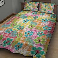 Hawaiian Palaka Quilt Bed Set Hibiscus Palm Leaf Pattern - Polynesian Pride
