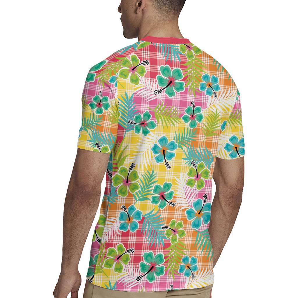 Hawaiian Palaka Rugby Jersey Hibiscus Palm Leaf Pattern - Polynesian Pride
