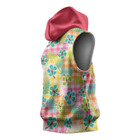 Hawaiian Palaka Sleeveless Hoodie Hibiscus Palm Leaf Pattern - Polynesian Pride