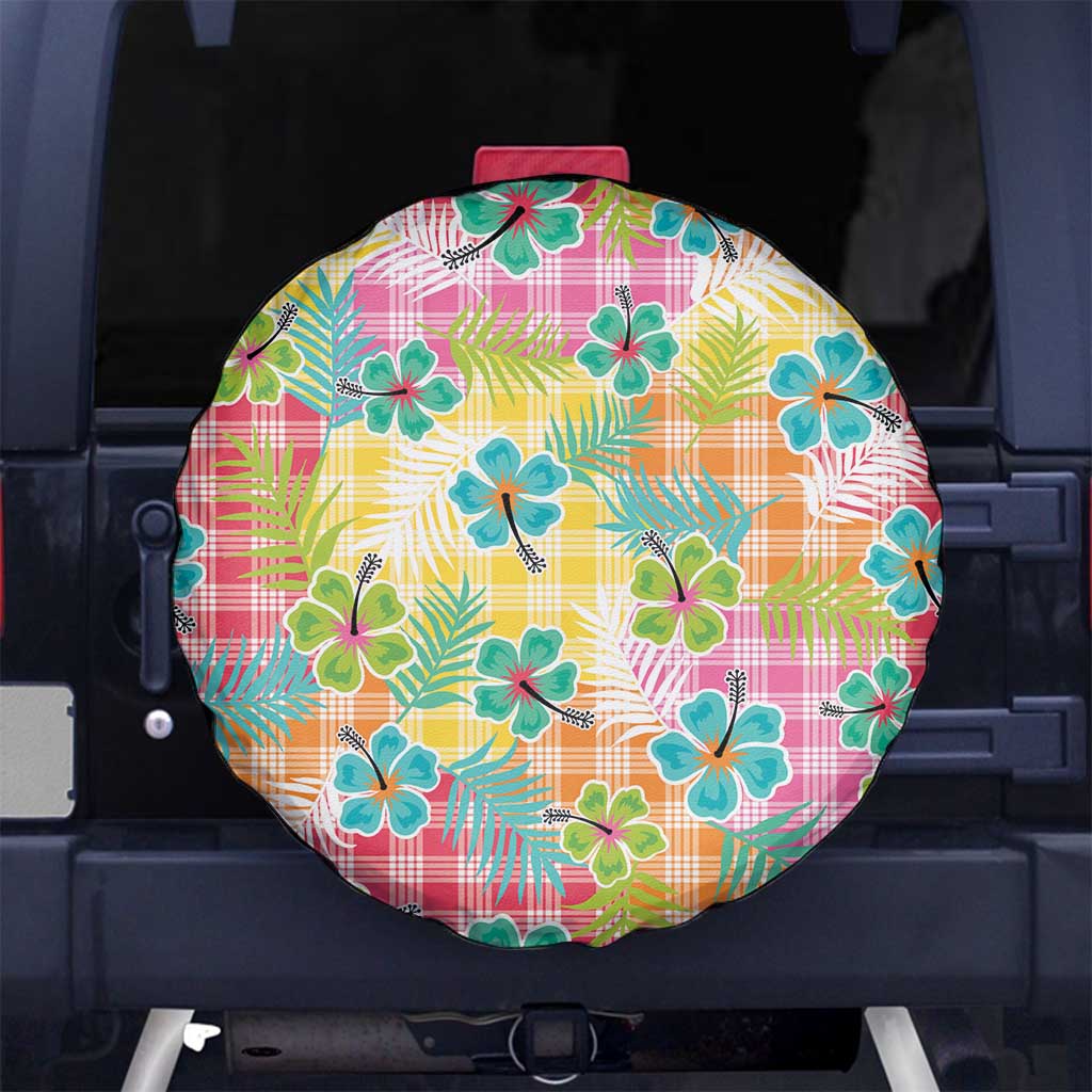 Hawaiian Palaka Spare Tire Cover Hibiscus Palm Leaf Pattern - Polynesian Pride