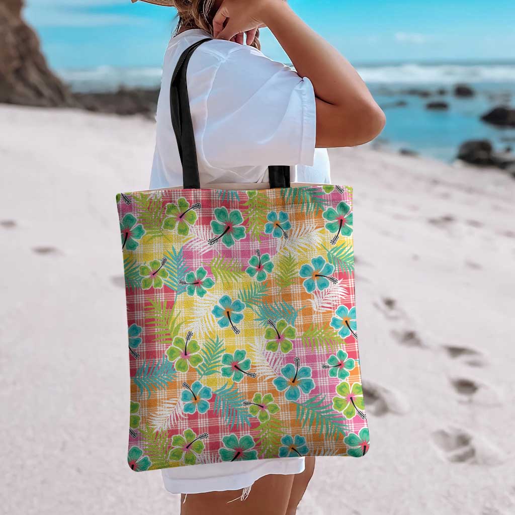 Hawaiian Palaka Tote Bag Hibiscus Palm Leaf Pattern - Polynesian Pride