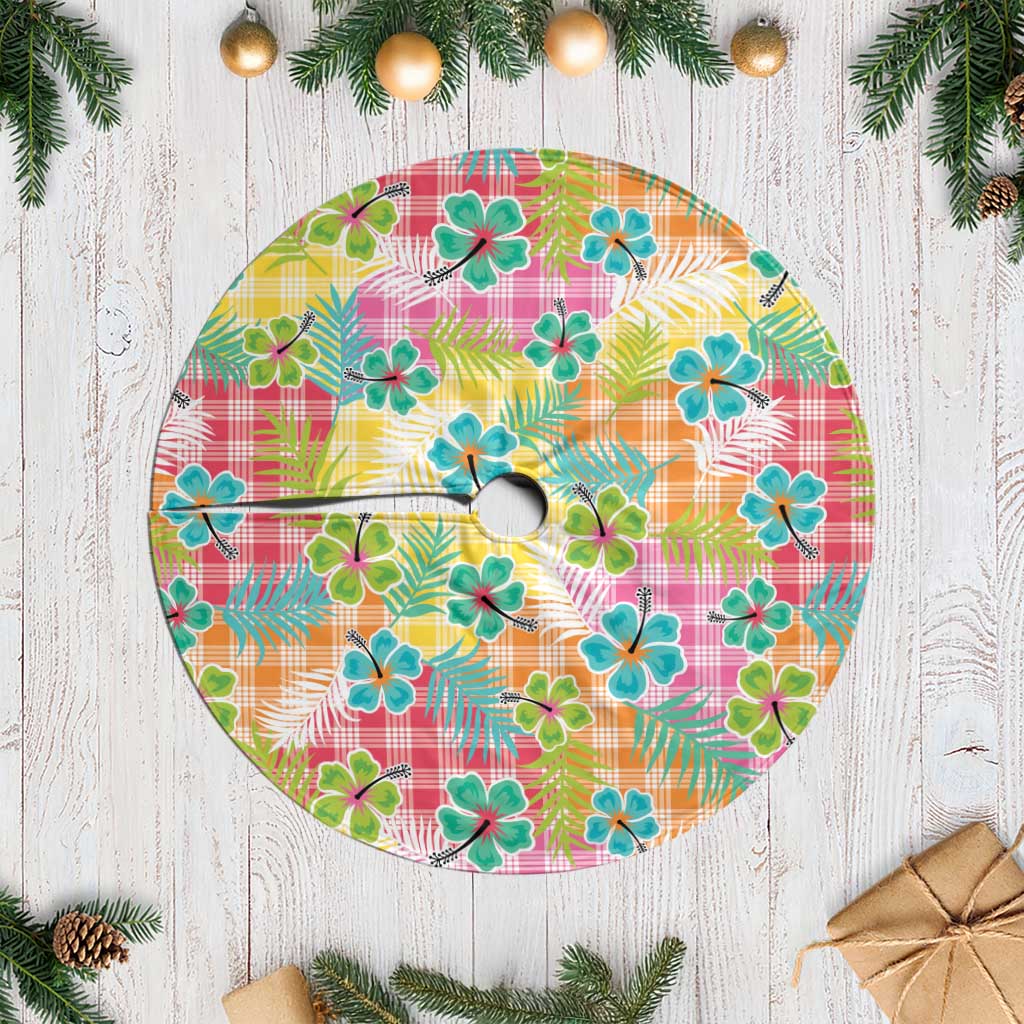 Hawaiian Palaka Tree Skirt Hibiscus Palm Leaf Pattern - Polynesian Pride