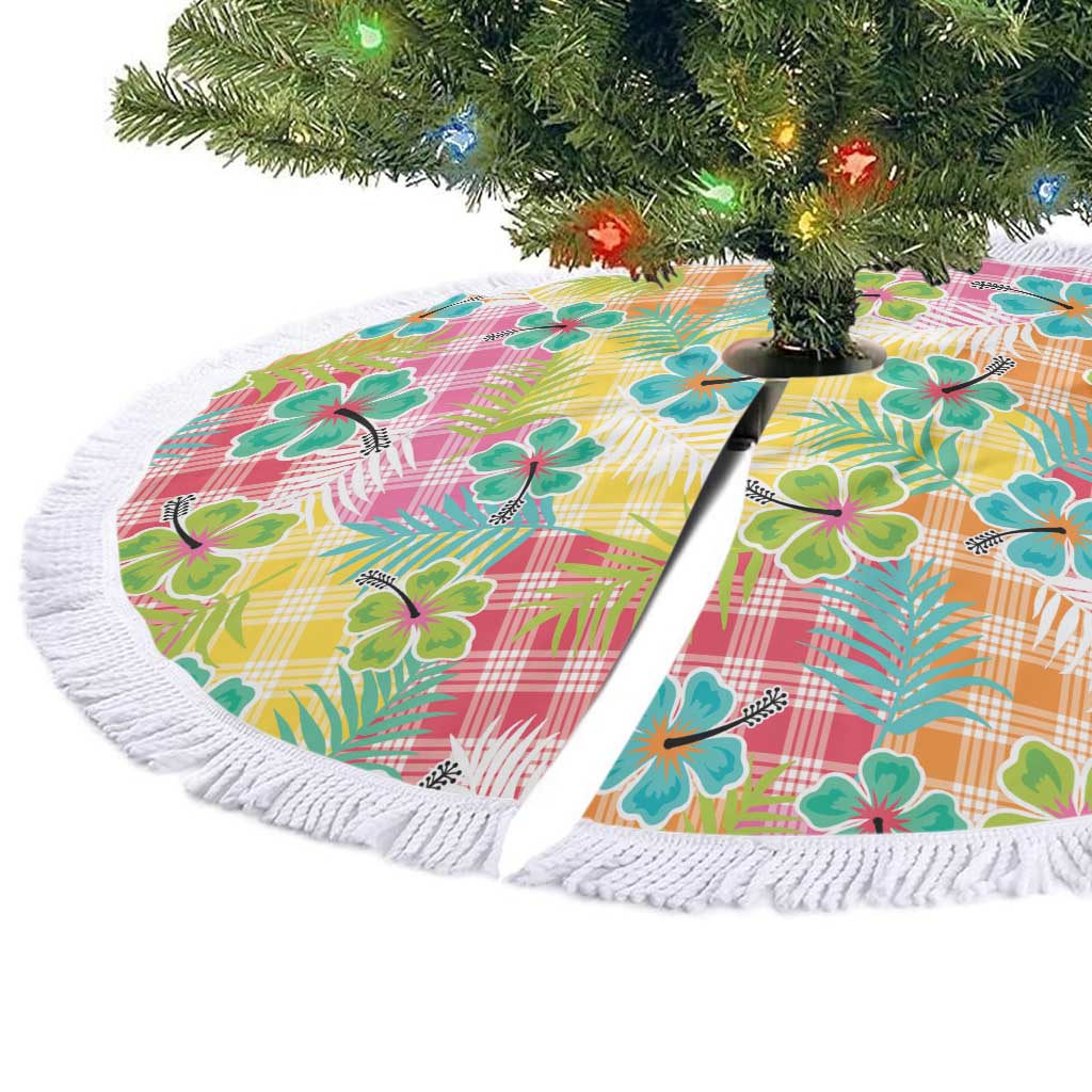 Hawaiian Palaka Tree Skirt Hibiscus Palm Leaf Pattern - Polynesian Pride