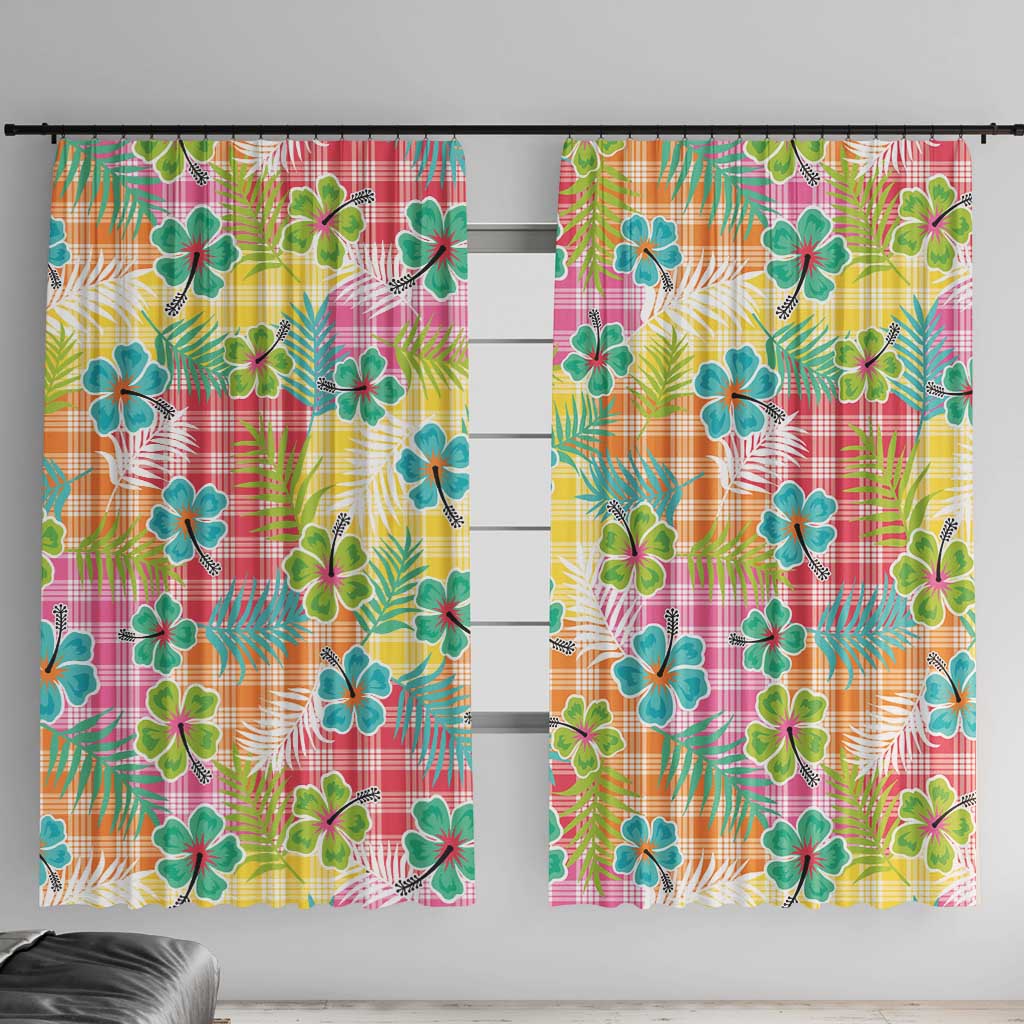 Hawaiian Palaka Window Curtain Hibiscus Palm Leaf Pattern - Polynesian Pride
