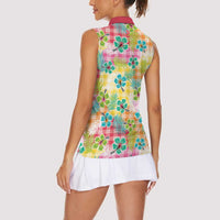 Hawaiian Palaka Women Sleeveless Polo Shirt Hibiscus Palm Leaf Pattern - Polynesian Pride