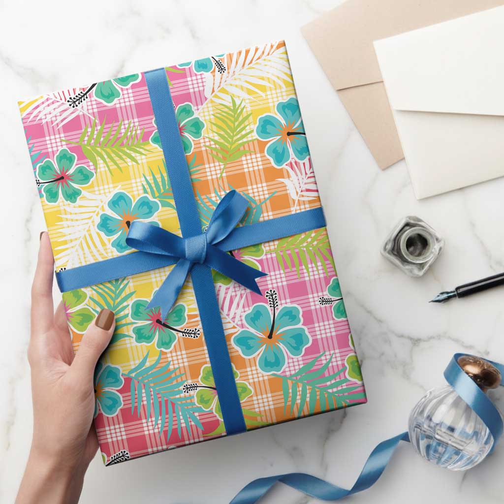 Hawaiian Palaka Wrapping Paper Hibiscus Palm Leaf Pattern - Polynesian Pride