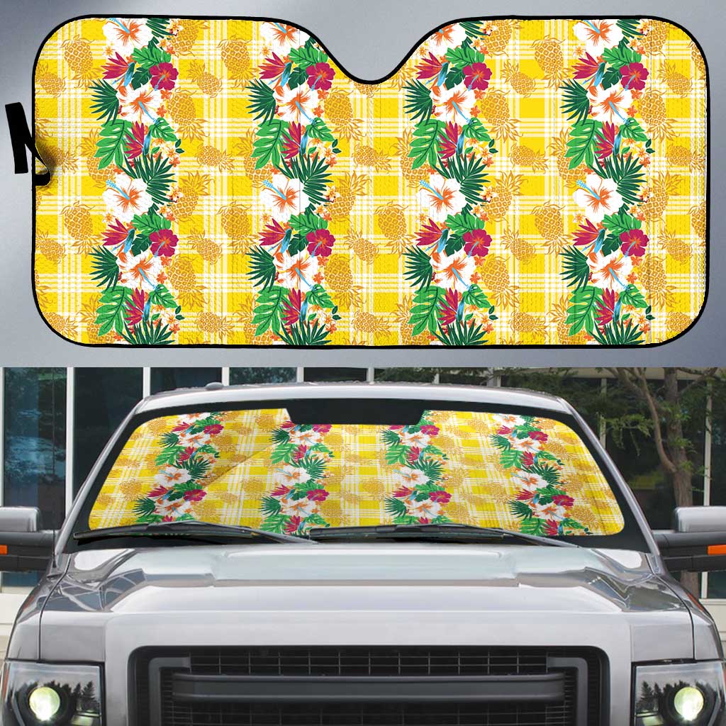 Hawaiian Palaka Auto Sun Shade Hibiscus Pineapple Lei - Polynesian Pride