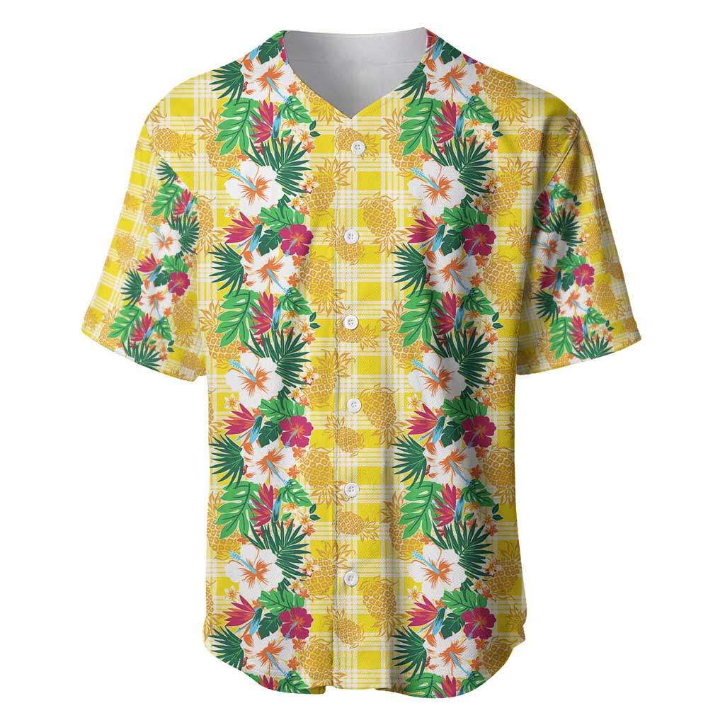 Hawaiian Palaka Baseball Jersey Hibiscus Pineapple Lei - Polynesian Pride