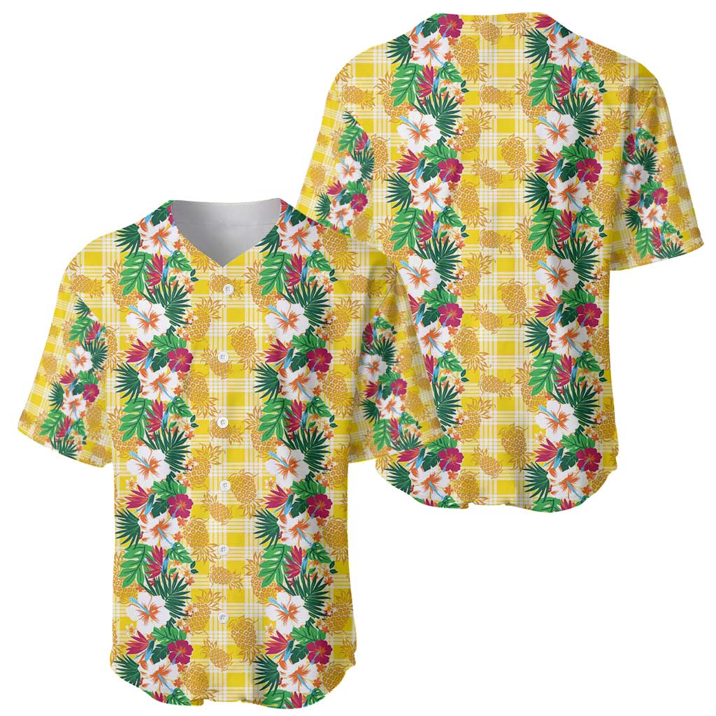 Hawaiian Palaka Baseball Jersey Hibiscus Pineapple Lei - Polynesian Pride