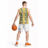 Hawaiian Palaka Basketball Jersey Hibiscus Pineapple Lei - Polynesian Pride