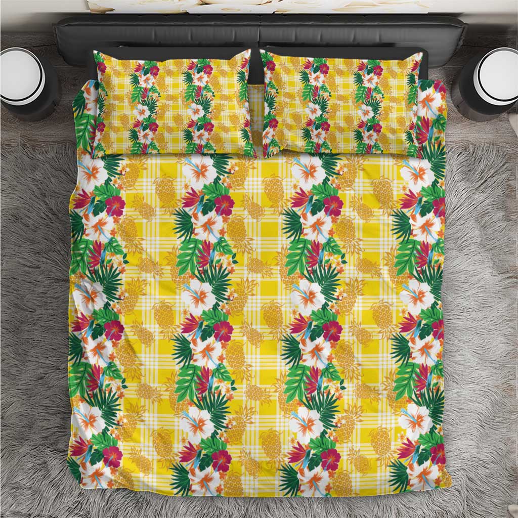 Hawaiian Palaka Bedding Set Hibiscus Pineapple Lei - Polynesian Pride