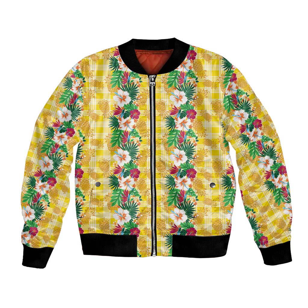 Hawaiian Palaka Bomber Jacket Hibiscus Pineapple Lei - Polynesian Pride