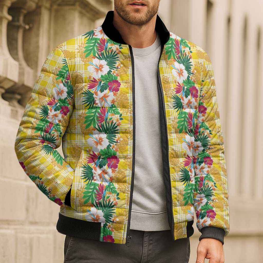 Hawaiian Palaka Bomber Puffer Jacket Hibiscus Pineapple Lei - Polynesian Pride
