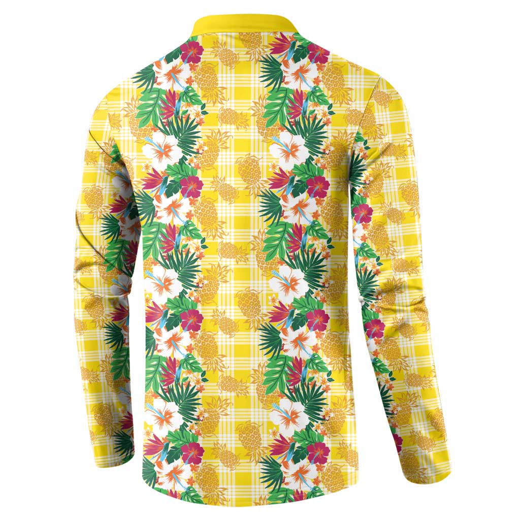 Hawaiian Palaka Button Sweatshirt Hibiscus Pineapple Lei - Polynesian Pride