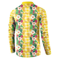 Hawaiian Palaka Button Sweatshirt Hibiscus Pineapple Lei - Polynesian Pride