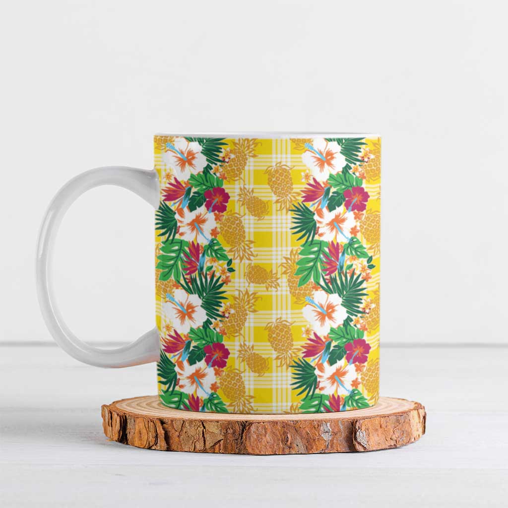 Hawaiian Palaka Ceramic Mug Hibiscus Pineapple Lei - Polynesian Pride