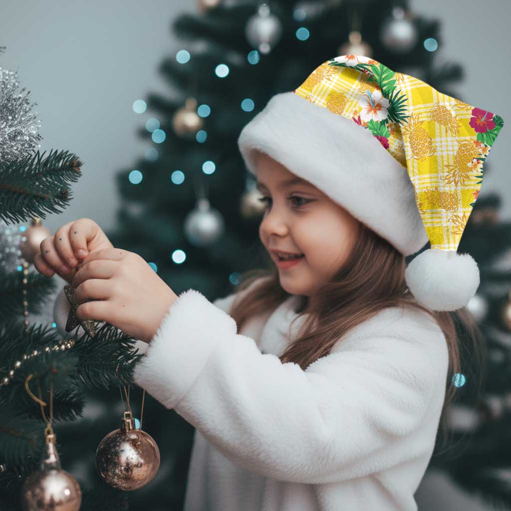 Hawaiian Palaka Christmas Santa Hat Hibiscus Pineapple Lei - Polynesian Pride