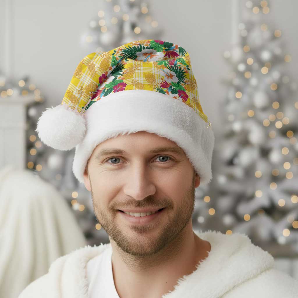 Hawaiian Palaka Christmas Santa Hat Hibiscus Pineapple Lei - Polynesian Pride