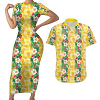 Hawaiian Palaka Couples Matching Short Sleeve Bodycon Dress and Hawaiian Shirt Hibiscus Pineapple Lei - Polynesian Pride