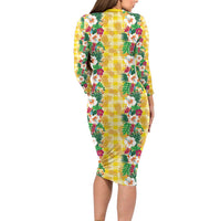 Hawaiian Palaka Family Matching Long Sleeve Bodycon Dress and Hawaiian Shirt Hibiscus Pineapple Lei - Polynesian Pride