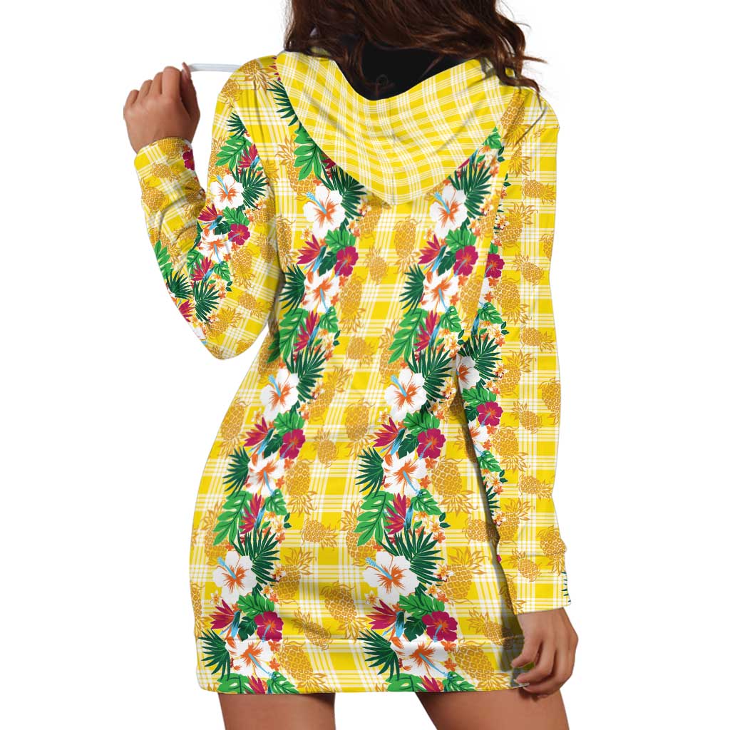 Hawaiian Palaka Hoodie Dress Hibiscus Pineapple Lei - Polynesian Pride