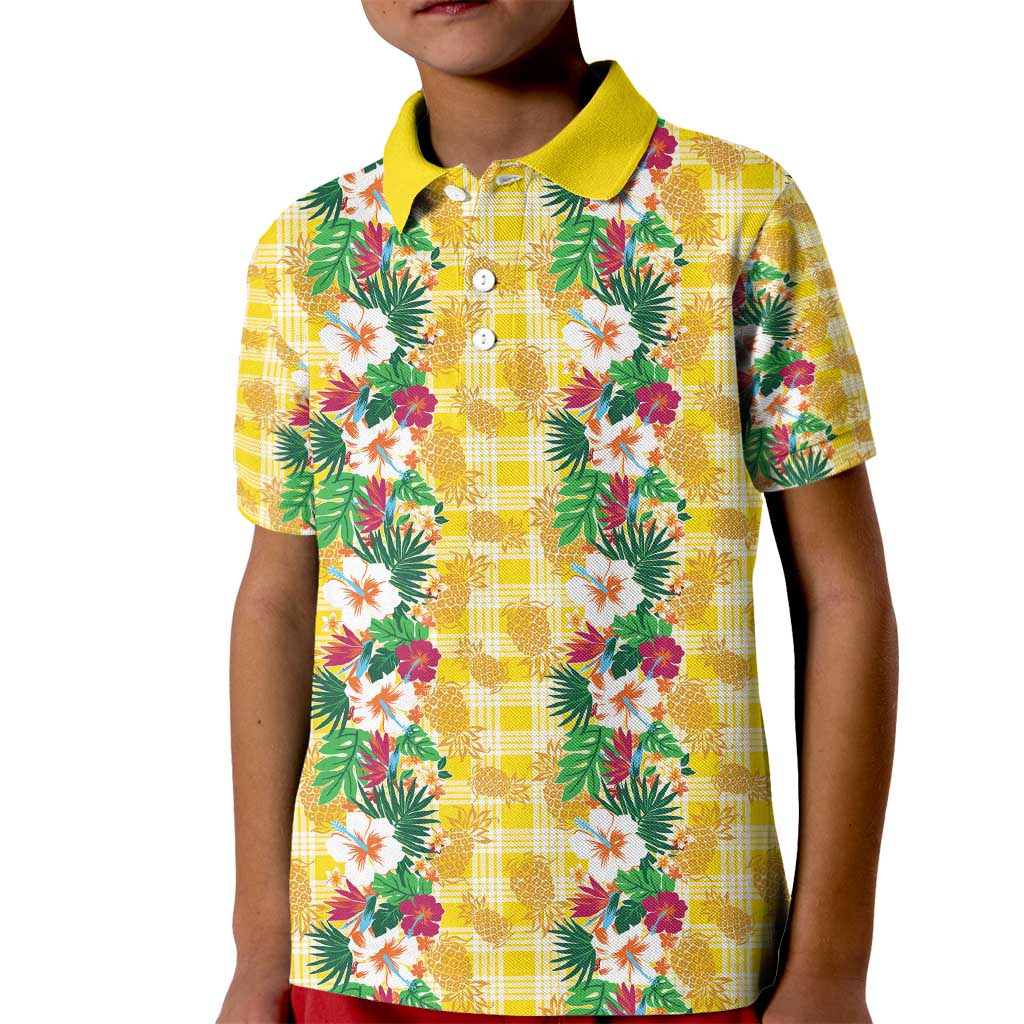 Hawaiian Palaka Kid Polo Shirt Hibiscus Pineapple Lei - Polynesian Pride