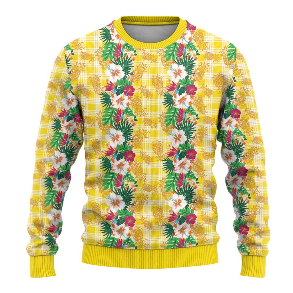 Hawaiian Palaka Ugly Christmas Sweater Hibiscus Pineapple Lei - Polynesian Pride