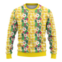 Hawaiian Palaka Ugly Christmas Sweater Hibiscus Pineapple Lei - Polynesian Pride