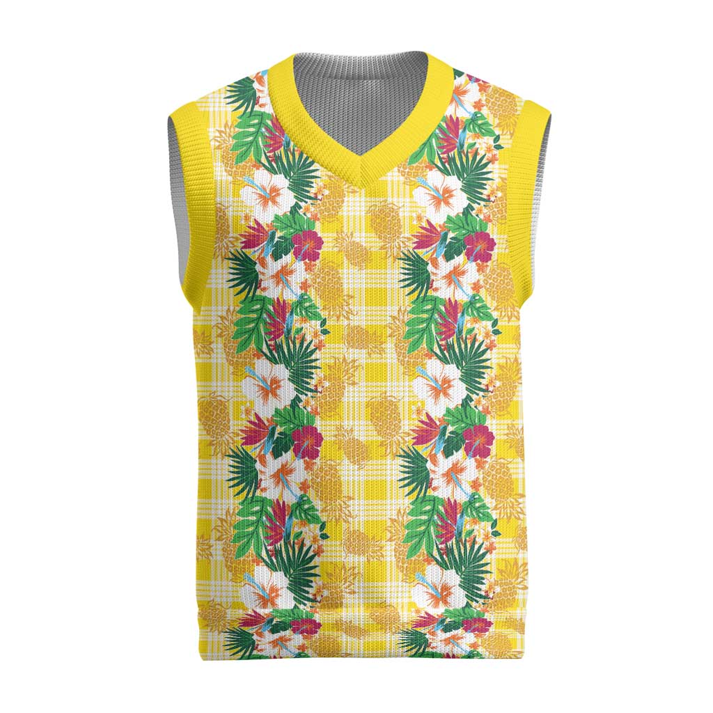 Hawaiian Palaka Christmas Knitted V-Neck Vest Hibiscus Pineapple Lei - Polynesian Pride