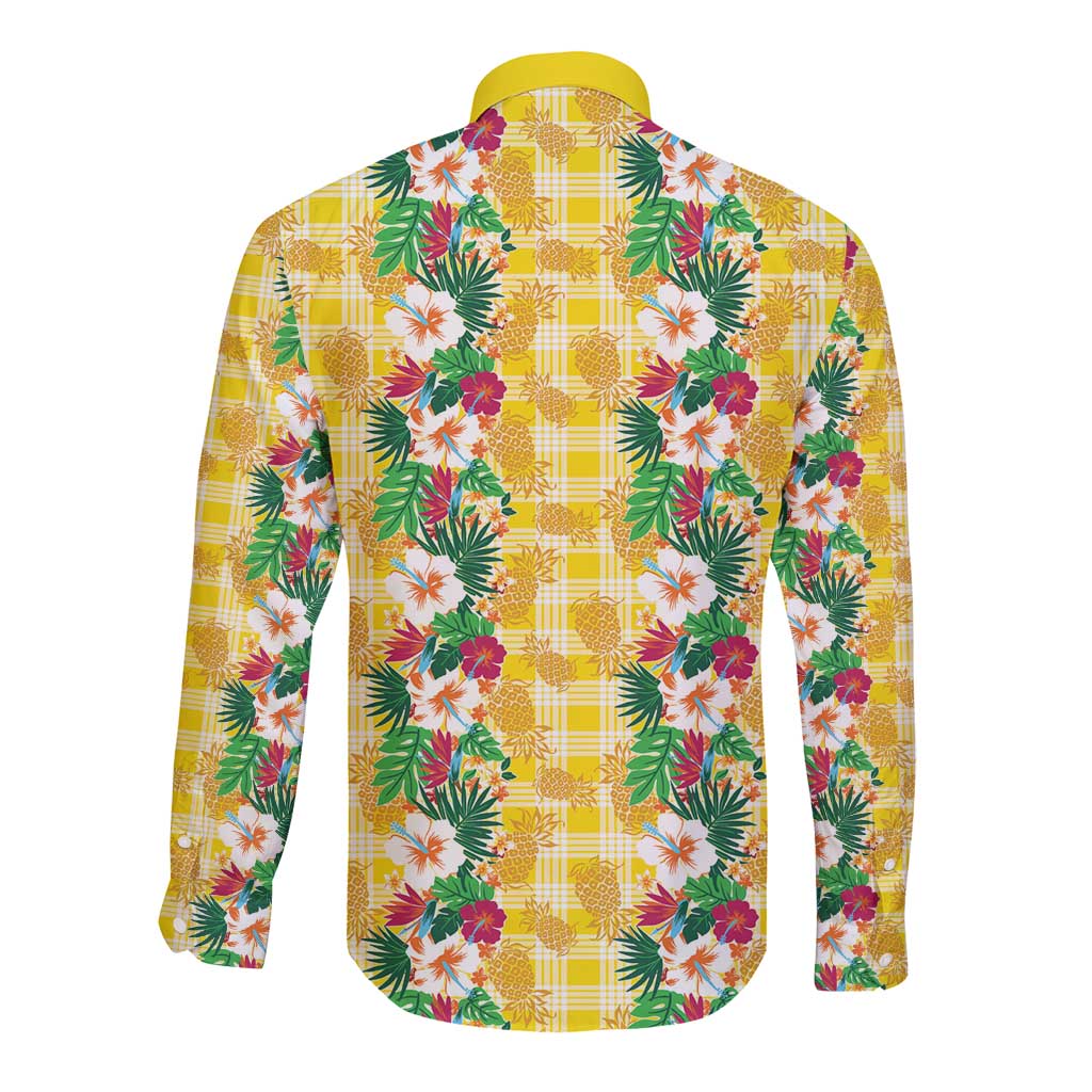 Hawaiian Palaka Long Sleeve Button Shirt Hibiscus Pineapple Lei - Polynesian Pride
