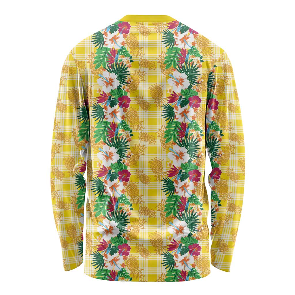 Hawaiian Palaka Long Sleeve Shirt Hibiscus Pineapple Lei - Polynesian Pride