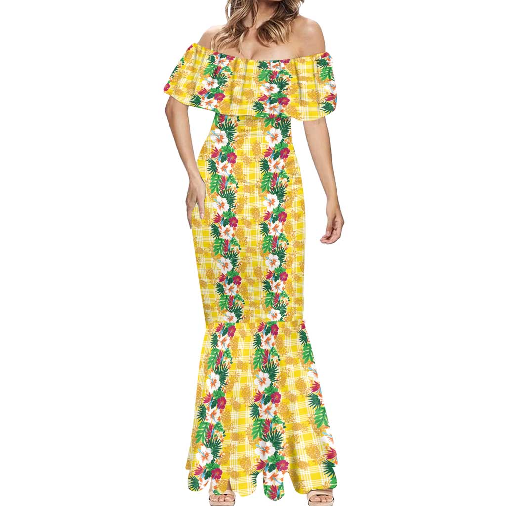 Hawaiian Palaka Mermaid Dress Hibiscus Pineapple Lei - Polynesian Pride
