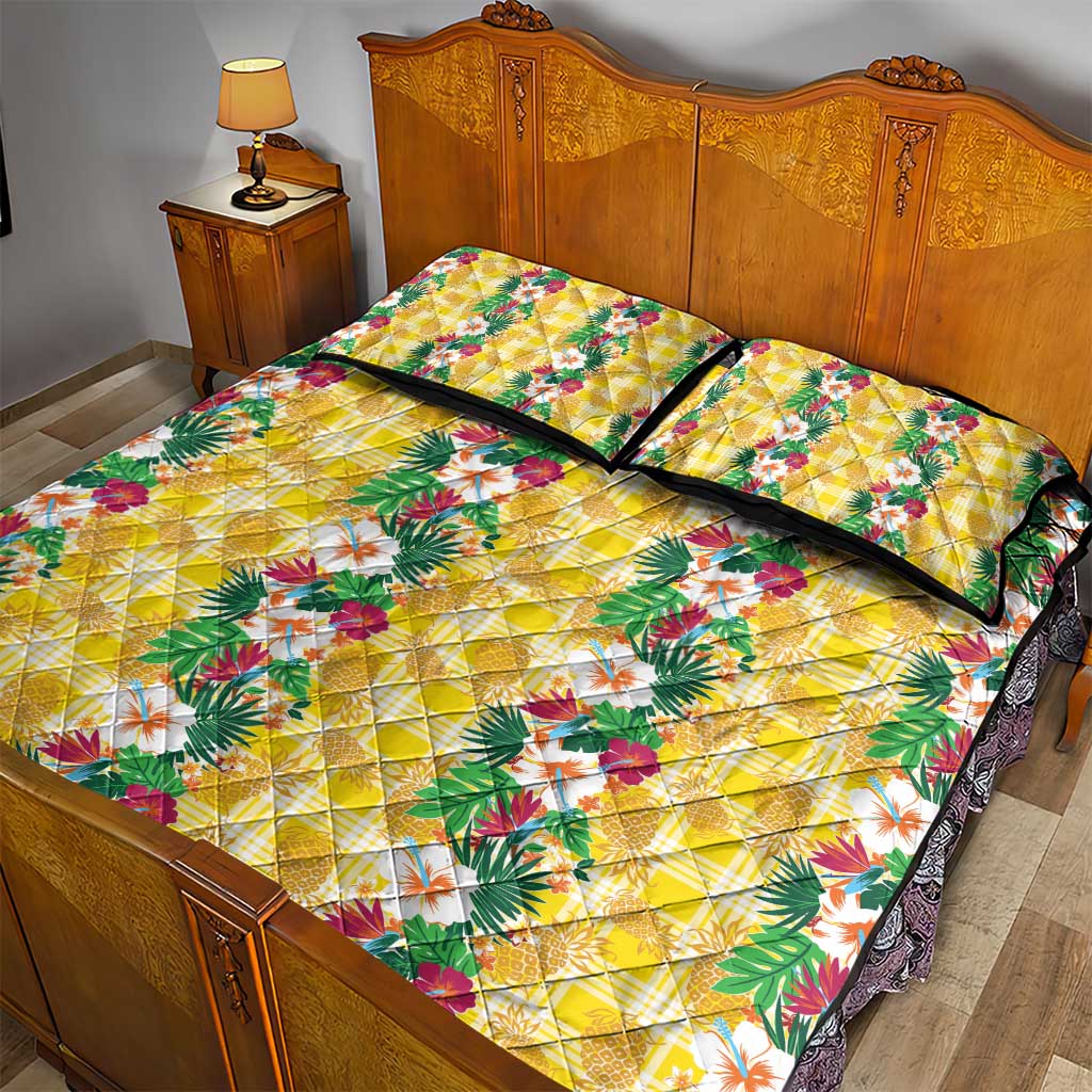 Hawaiian Palaka Quilt Bed Set Hibiscus Pineapple Lei - Polynesian Pride