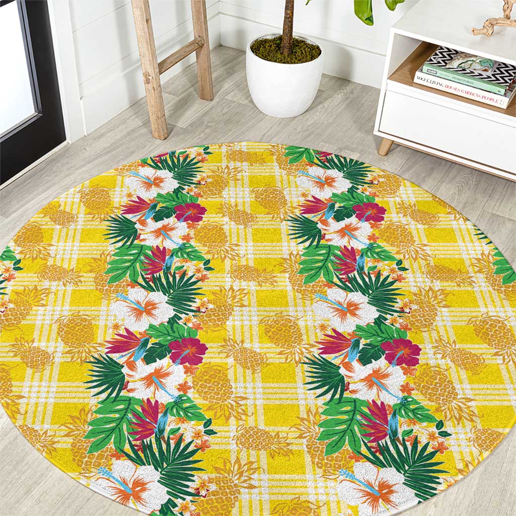 Hawaiian Palaka Round Carpet Hibiscus Pineapple Lei - Polynesian Pride