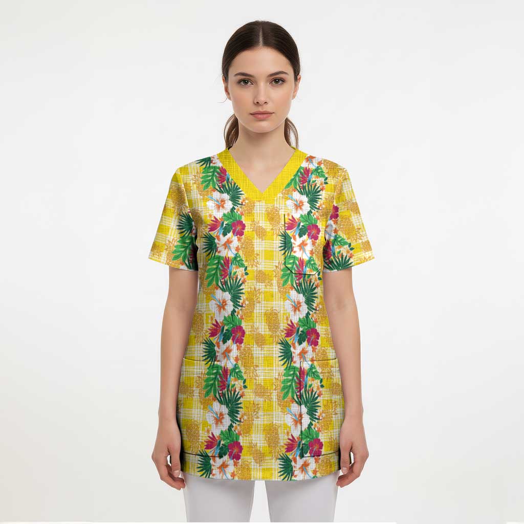 Hawaiian Palaka Scrub Top Hibiscus Pineapple Lei LT9 - Polynesian Pride