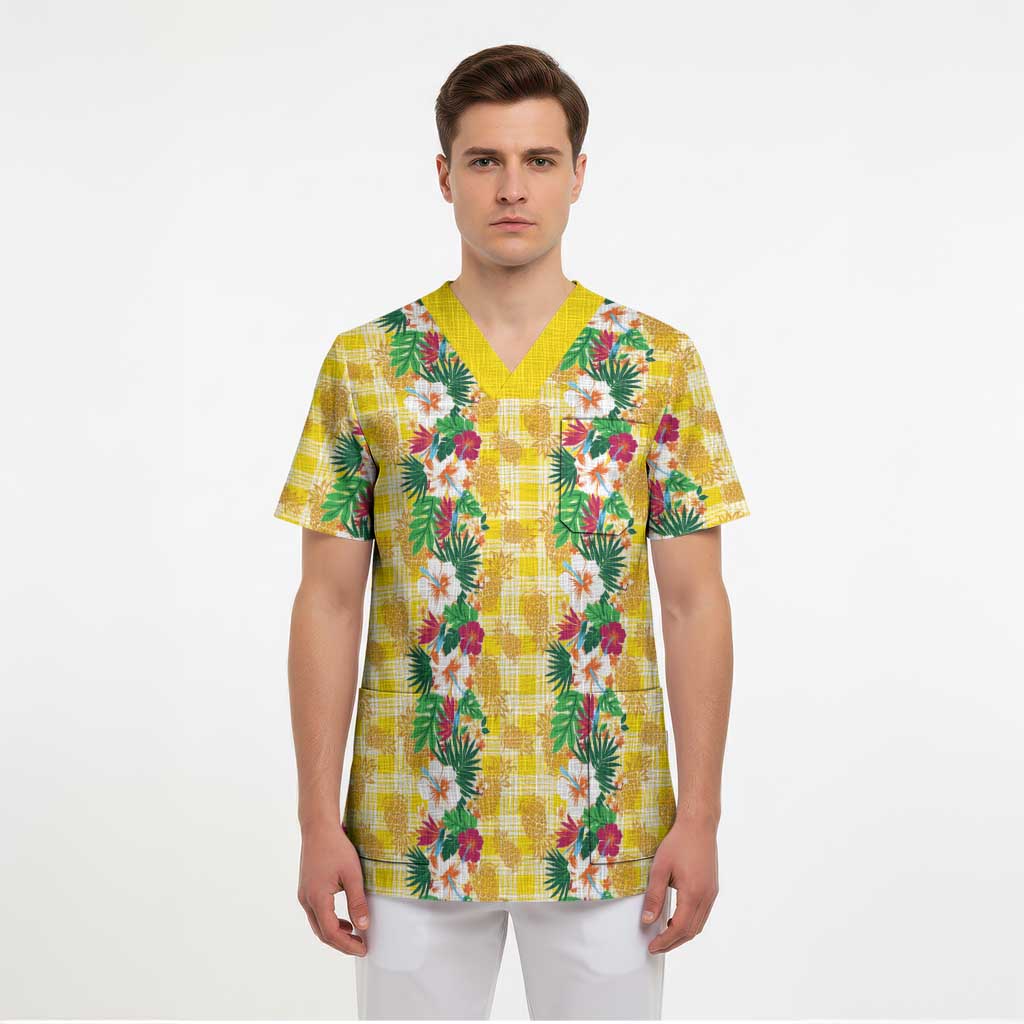 Hawaiian Palaka Scrub Top Hibiscus Pineapple Lei LT9 - Polynesian Pride