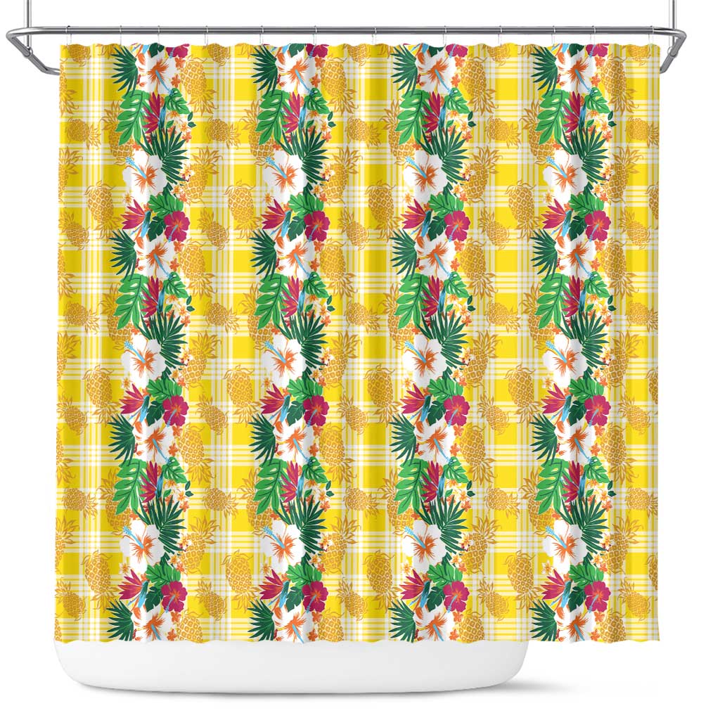 Hawaiian Palaka Shower Curtain Hibiscus Pineapple Lei - Polynesian Pride