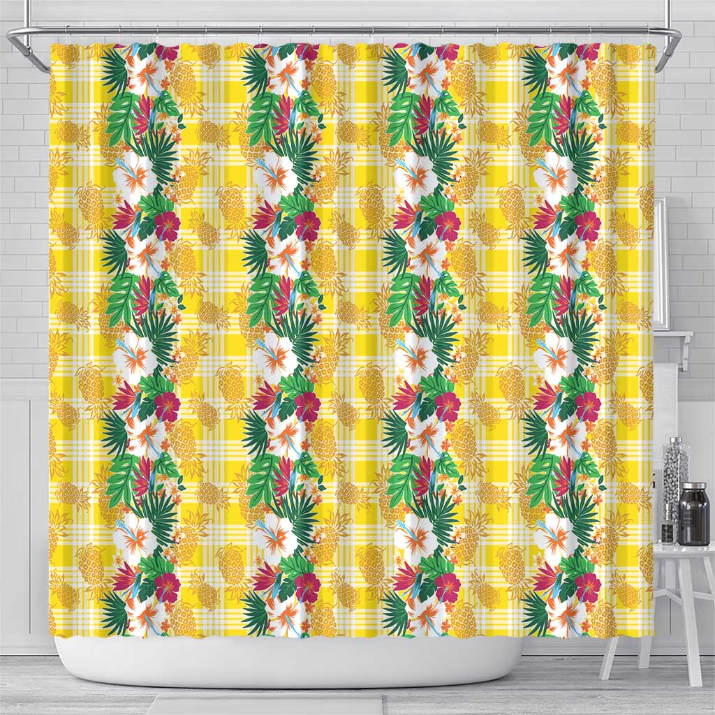 Hawaiian Palaka Shower Curtain Hibiscus Pineapple Lei - Polynesian Pride