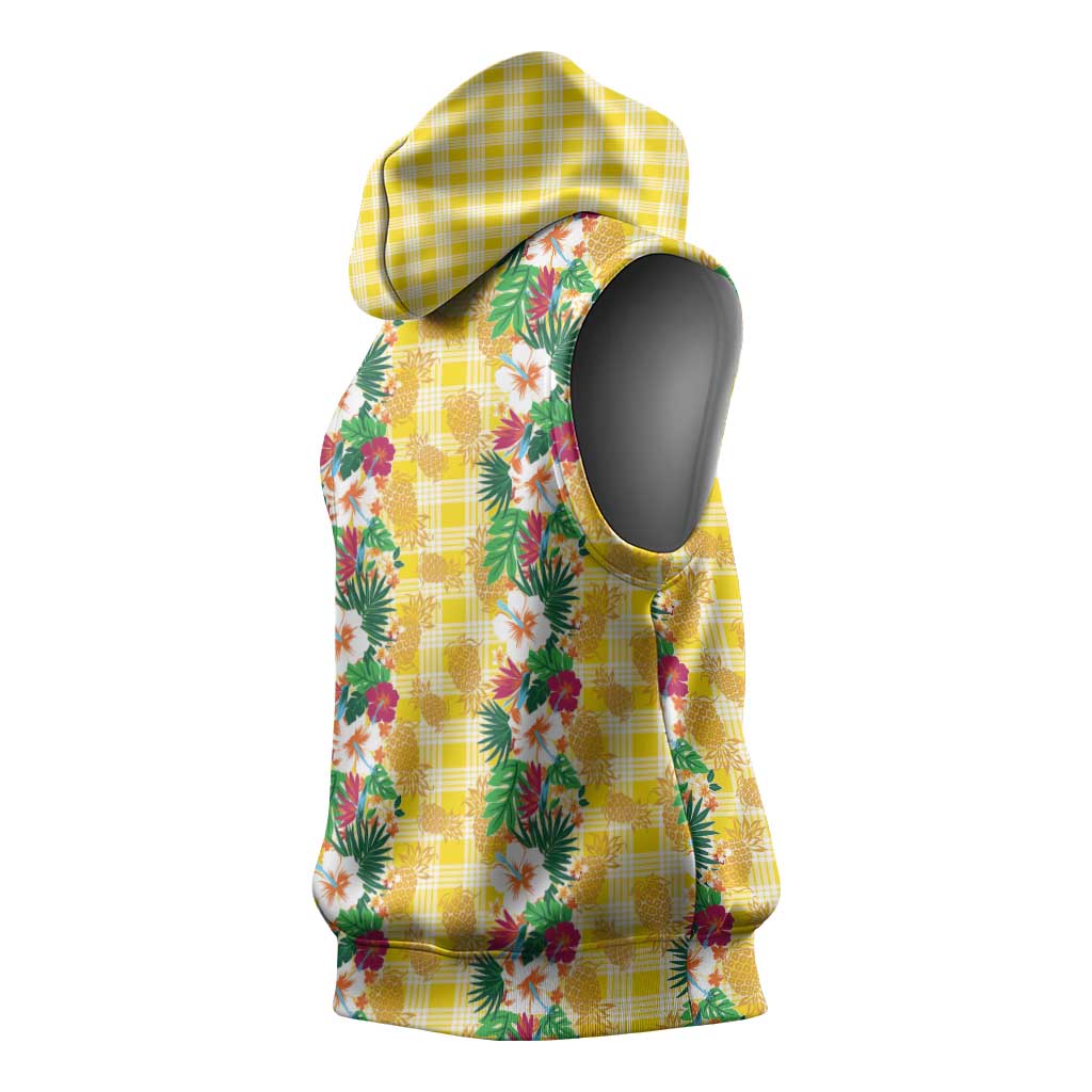 Hawaiian Palaka Sleeveless Hoodie Hibiscus Pineapple Lei - Polynesian Pride
