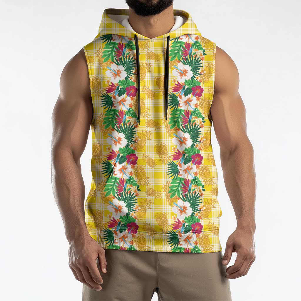 Hawaiian Palaka Sleeveless Hoodie Hibiscus Pineapple Lei - Polynesian Pride