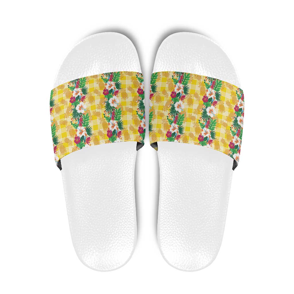 Hawaiian Palaka Slide Sandals Hibiscus Pineapple Lei - Polynesian Pride