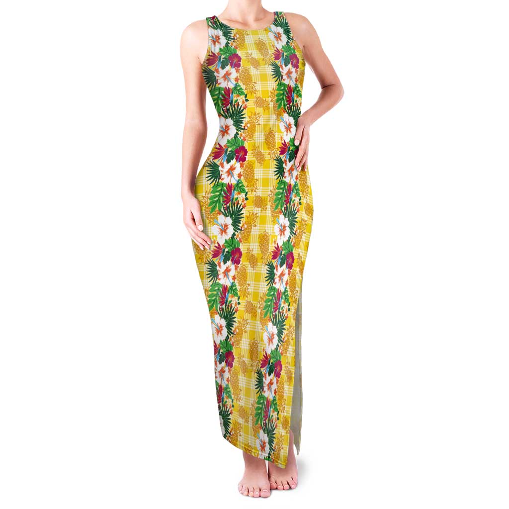 Hawaiian Palaka Tank Maxi Dress Hibiscus Pineapple Lei - Polynesian Pride