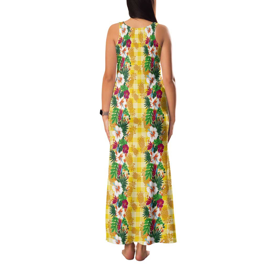 Hawaiian Palaka Tank Maxi Dress Hibiscus Pineapple Lei - Polynesian Pride
